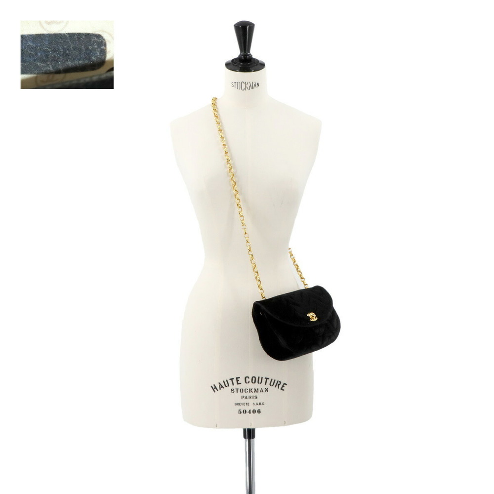 Chanel Shoulder Chain Half Moon Bag Bijou Velor Black